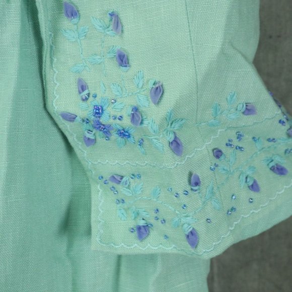 EUC Spenser Jeremy Petites VINTAGE Mint Green Dress/Jacket 100% LINEN Size 8 - Picture 3 of 13